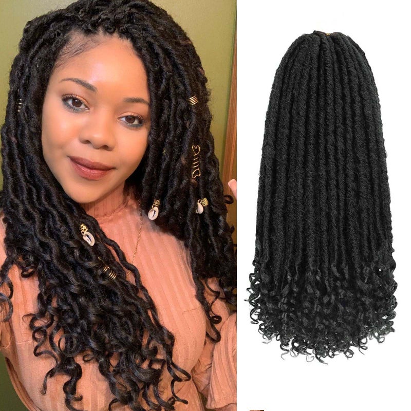 MODERN QUEEN Goddess Locs Crochet Hair 6 Packs, 16 Inch Straight Faux Locs Crochet Braids, Pre-Looped Curly Soft Synthetic Braiding Hair Extensions for Black Women(16 Inch, 6 Packs, 1B#) - Image 1